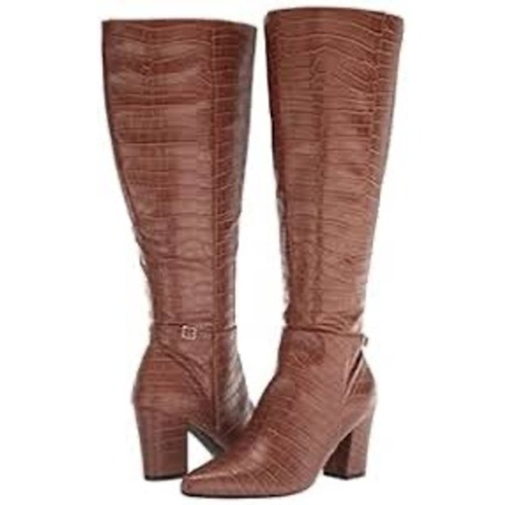 NWOB LifeStride Stratford Wide Calf Knee High‎ Boot Brown Croc Faux Leather 8W